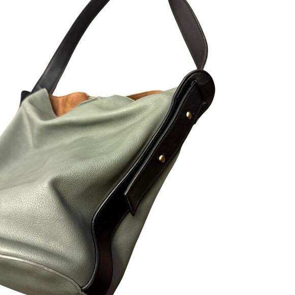 By Anthropologie Women's Green Black Solid Genuine Leather Shoulder Handbags - Picture 8 of 10